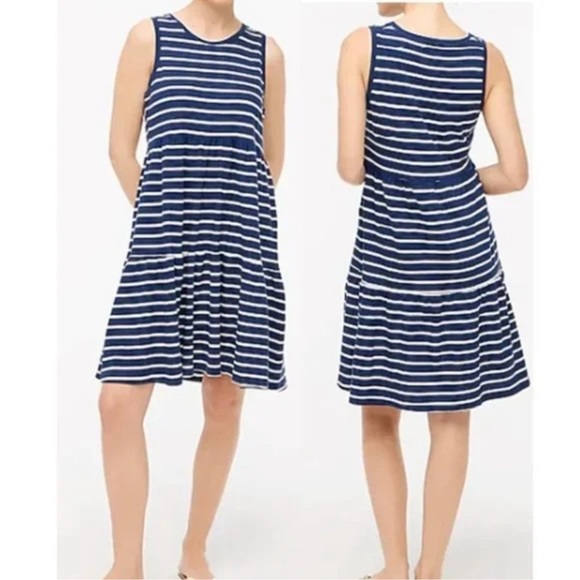 J. Crew Dresses & Skirts - J. Crew Navy/White Striped Tiered Dress Sleeveless Knit Mini Nautical M